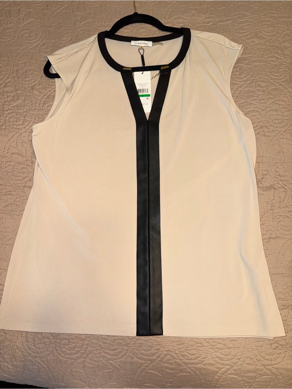 Calvin Klein Cream Sleeveless Shell with Black Trim Detailing